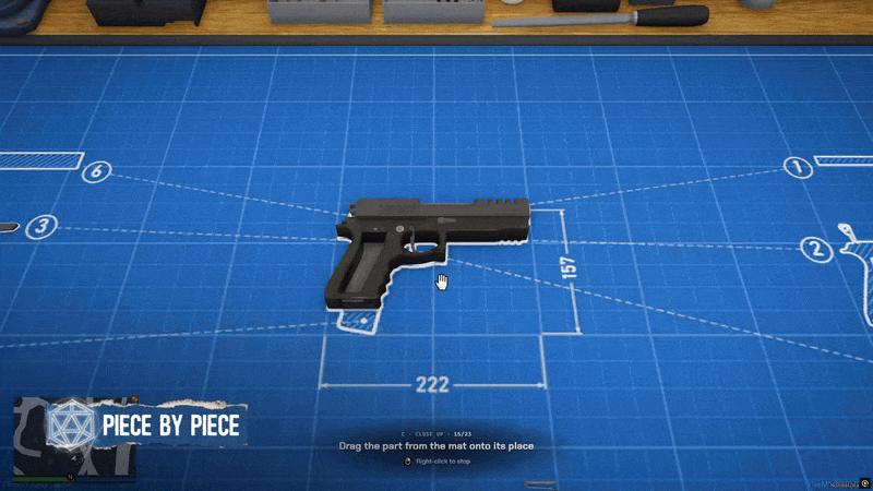 FiveM gun crafting: headspace gauge, blank fire function check in a vise and an inspection stamp