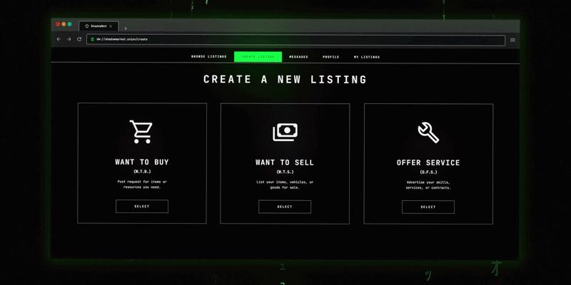 Select a category and create a listing for it