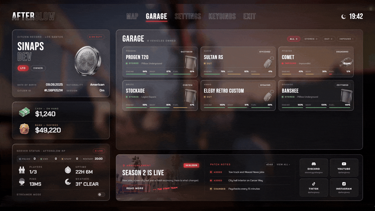 FiveM pause menu announcement reader and patch notes history