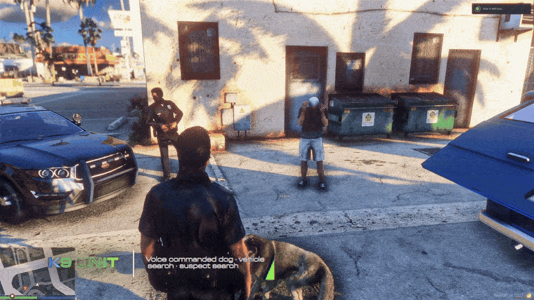 FiveM police K9 dog searching a vehicle and taking down a suspect