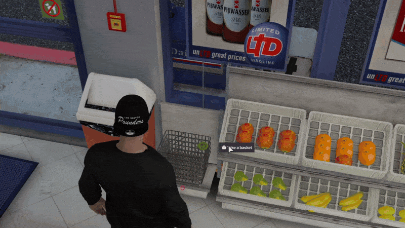 FiveM 24/7 store script: grab items off real shelves and fridges into a 3D shopping basket