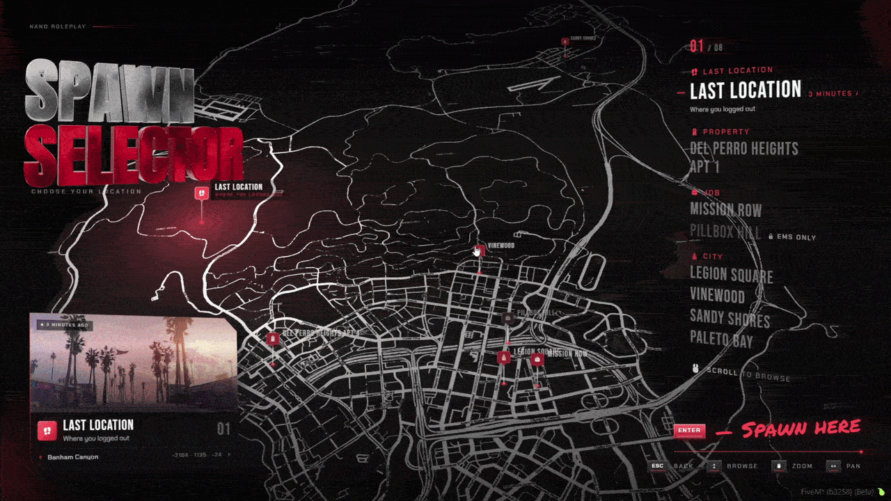 Spawn Selector for FiveM, in game
