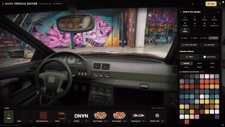 FiveM vehicle editor: paint, wheels, neon and interior colours
