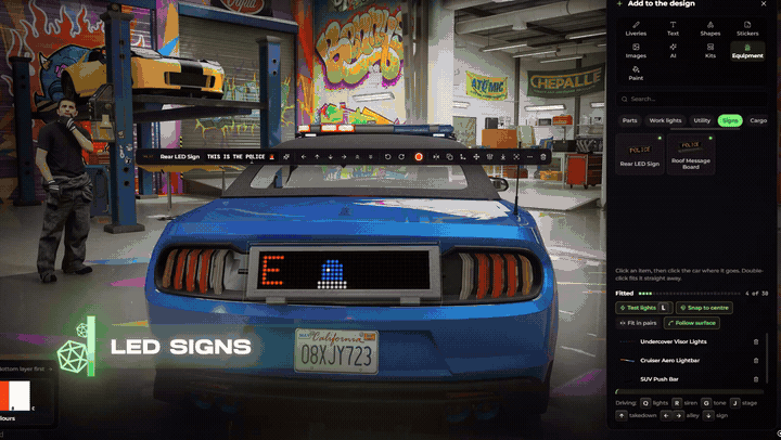 FiveM LED sign remote controller typing a message on a police car sign